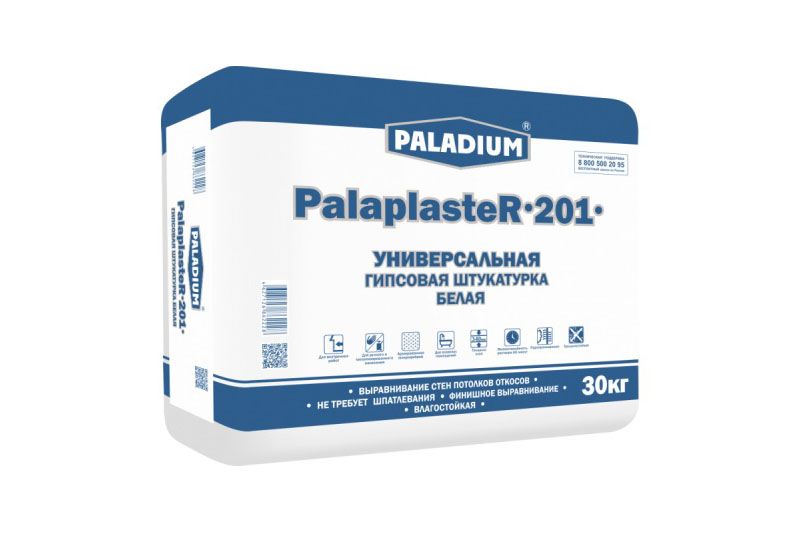 PALADIUM PalaplasteR-201 Палапластер-201 ГИПСОВАЯ ШТУКАТУРКА БЕЛАЯ С МИКРОФИБРОЙ 30кг