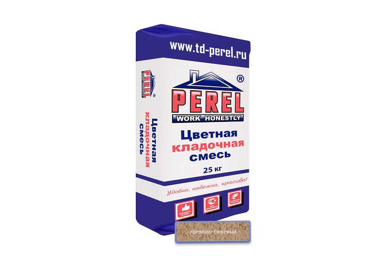 "Perel SL (лето), 25 кг" Цветные кладочные растворы , применяются для кладки кирпича с водопоглощением от 5 до 12 %. 0025 кремово-бежевая