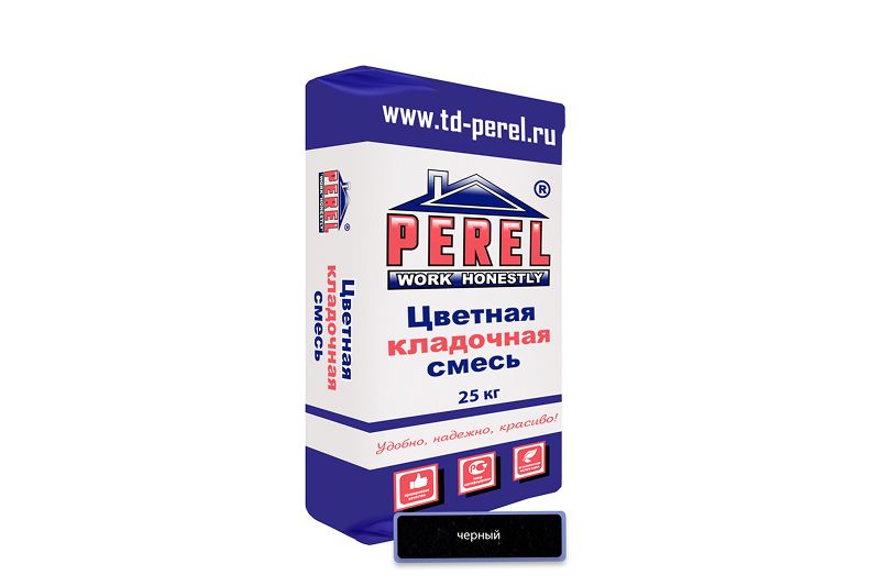 "Perel SL (лето), 25 кг" Цветные кладочные растворы , применяются для кладки кирпича с водопоглощением от 5 до 12 %. 0065 черная