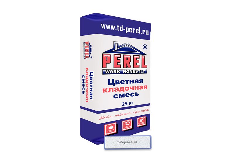 "Perel VL (лето), 25 кг"Цветные кладочные растворы, применяются для кладки кирпича с водопоглощением от 5 до 17 %. (ручная формовка) 0201 супер-белая