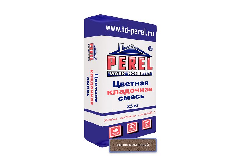 "Perel VL (лето), 25 кг"Цветные кладочные растворы, применяются для кладки кирпича с водопоглощением от 5 до 17 %. (ручная формовка) 0245 светло-коричневая