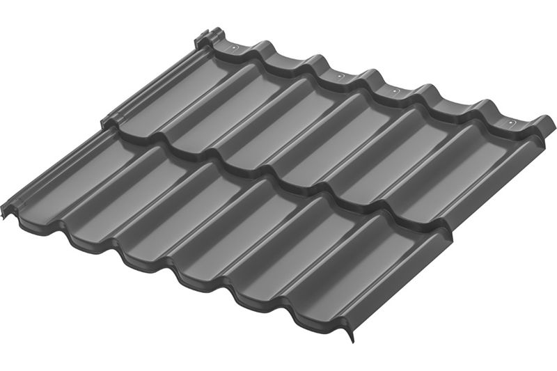 Модульная металлическая черепица Аквасистем Стокгольм PE (Zn140) 0,5мм (лист 1185х425 мм) RAL7024