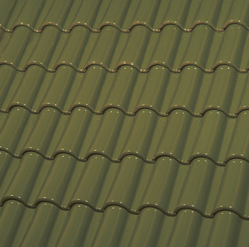 Керамическая черепица маленькая двухволновая ГЛАЗУРЬ С ДВУХ СТОРОН OLIVE GREEN
